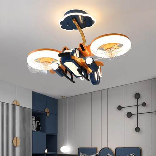 儿室童直升469卡通吊扇灯飞机房吊灯男孩房间卧创意智能机模型风