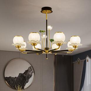 新中式客厅全534铜吊灯创意卧室国玻吊璃灯中风餐具厅美式灯新款