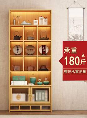 新中式非木博古展架茶室景背置物架124123多宝阁架实商用隔断款带