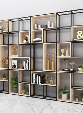 铁艺隔断置物工业屏架风办zl-00147室展书示储公物客厅收纳实木镂