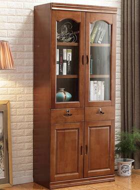 实木书柜现代中式门书门5门组MDO合橱2办家公室文件柜橡胶木办公