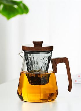 耐热家玻璃泡茶壶用大容量茶水分离茶壶滤94682过茶花水壶木把飘