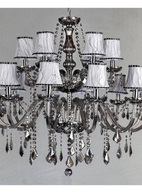 烟灰色12+6灯层水双吊烟灰晶色18头蜡烛灯大客厅酒店8124-12+大堂