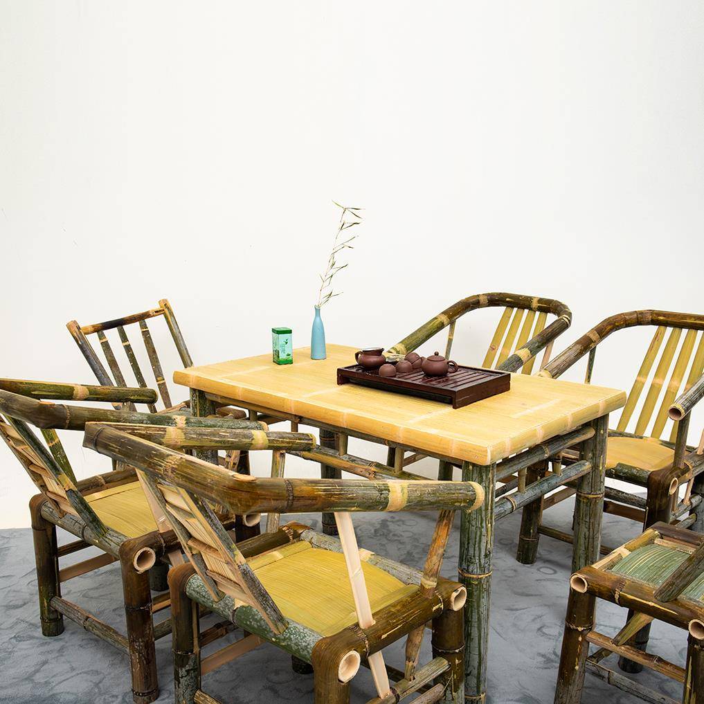 竹桌子围炉煮茶桌椅长几竹方桌餐桌桌家用SIX户外茶室饭店茶经济