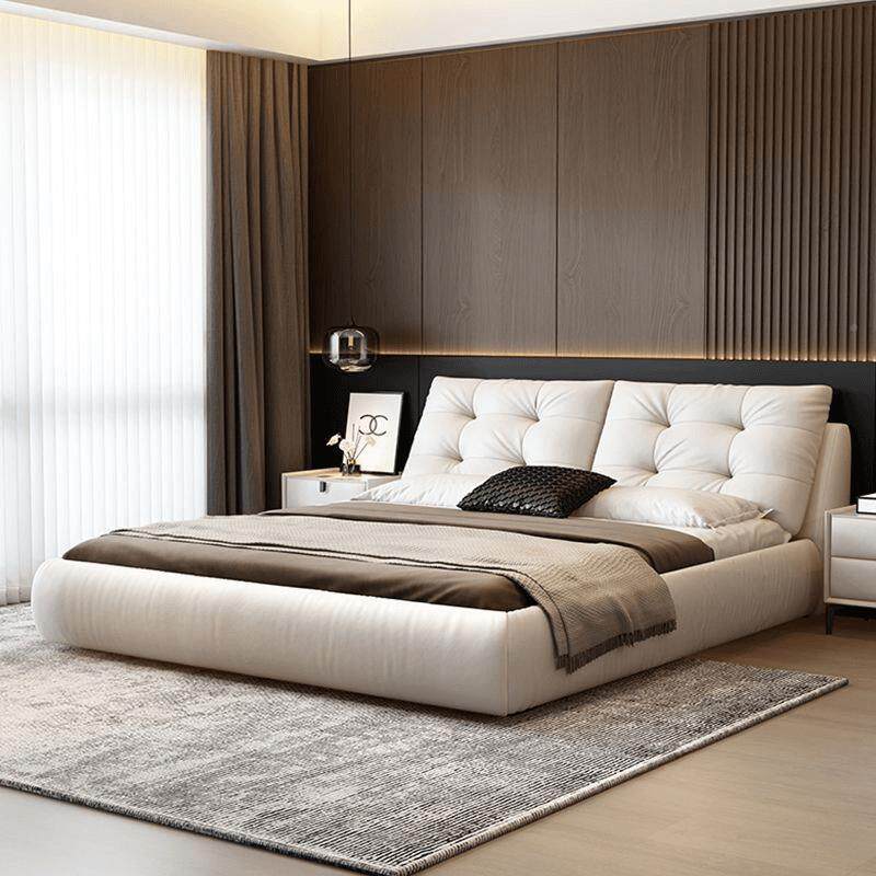 奶油风棉花头落大床现代简约主卧意EZP层式轻奢网红软包地婚糖床