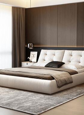 奶油风棉花头落大床现代简约主卧意EZP层式轻奢网红软包地婚糖床