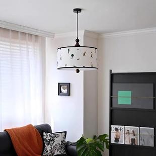 法式 灯奶油风创刺绣卡通儿童氛房间实51木布艺饰意围吊 中古卧室装