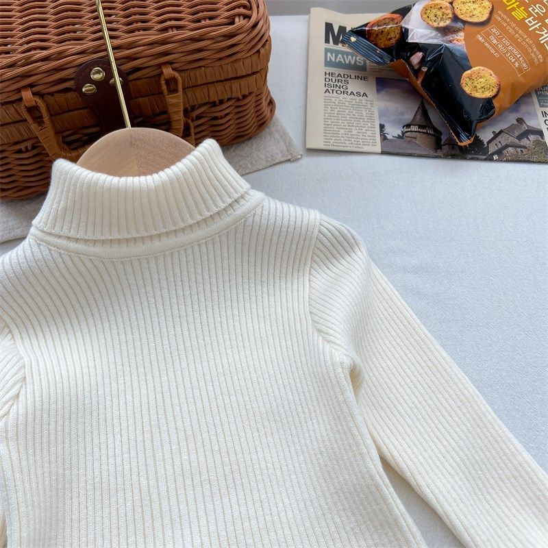 女童毛衣内搭上衣秋冬季高领针织衫黑色白色修身柔软高弹力打底衫