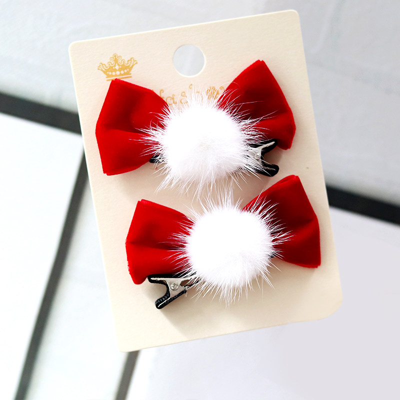 儿童发饰公主韩国皇冠头饰小女孩女童过年发夹红色立体蝴蝶结发卡