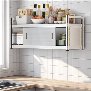 加厚不锈钢厨房置物架橱柜挂墙壁挂式储物柜推拉门上墙吊柜调料架