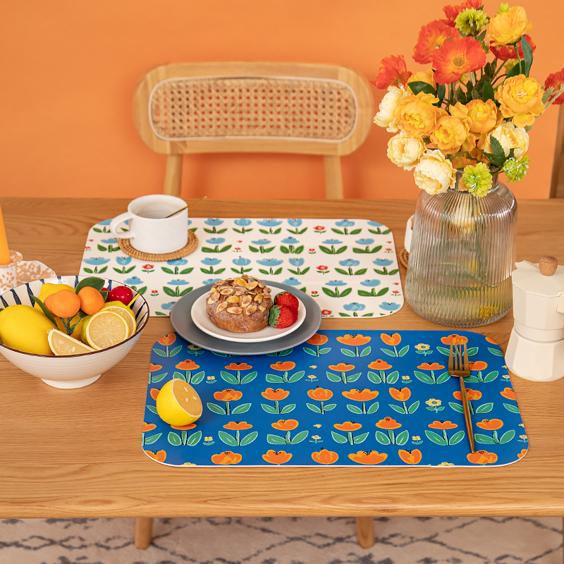 防烫隔热餐具垫免洗防水防油皮革垫子家用北欧风西餐垫花桌垫碗垫