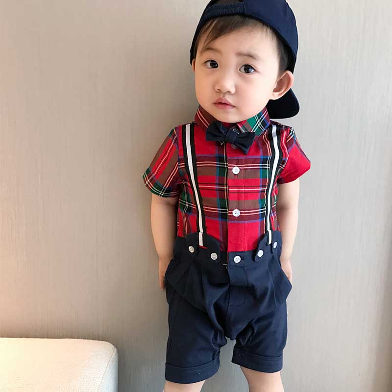 婴儿新款英伦连体衣服0-3满月6百天宝宝9男绅士1周岁礼服夏薄款潮