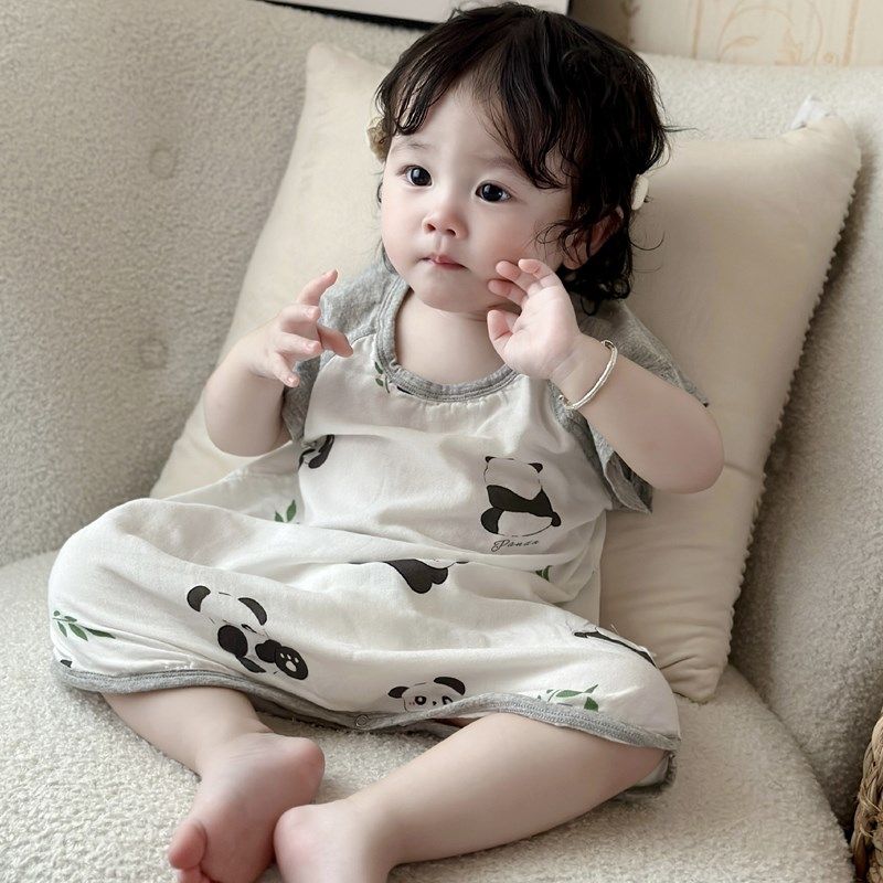 宝宝睡袋夏季薄款短袖竹棉婴儿分腿防踢被纯棉纱布儿童护肚神器软