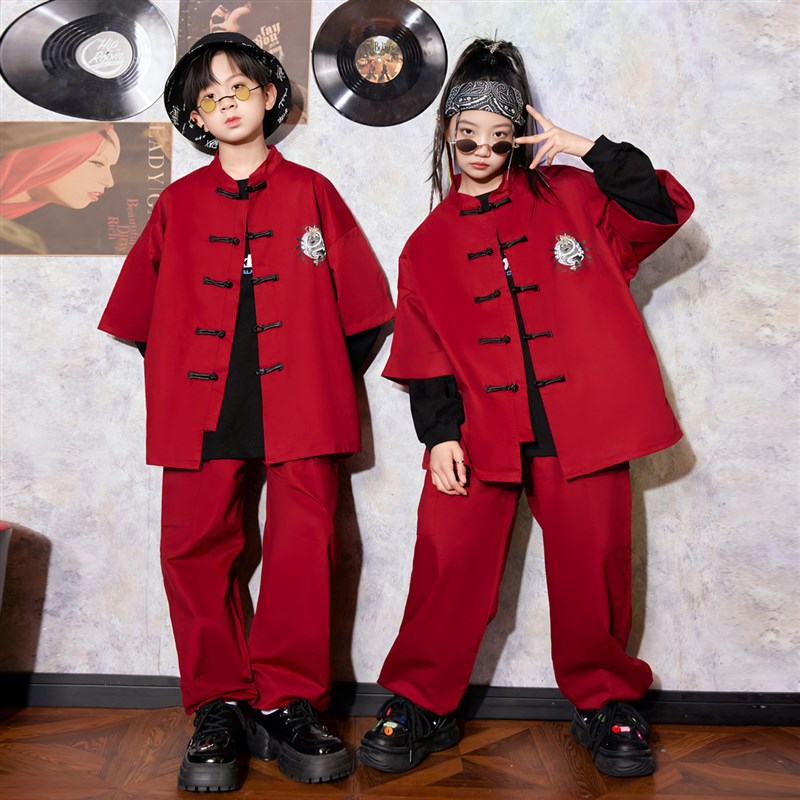 男童hiphop街舞潮装女童爵士舞服装儿童架子鼓演出服武术比赛表演