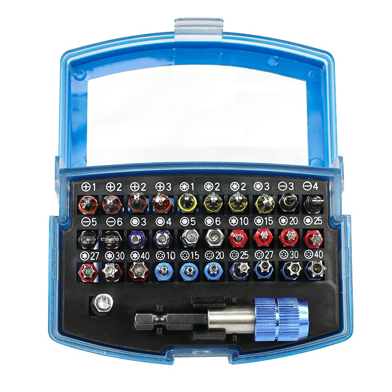 百马 彩色电动螺丝批头螺丝刀刀头一字十字内六角批咀起子32件套