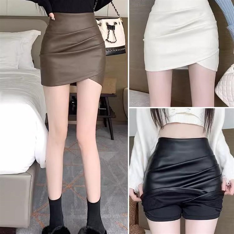 美式黑色开叉小皮裙女秋冬半身高腰显瘦梨型身材pu包臀裙修身短裙