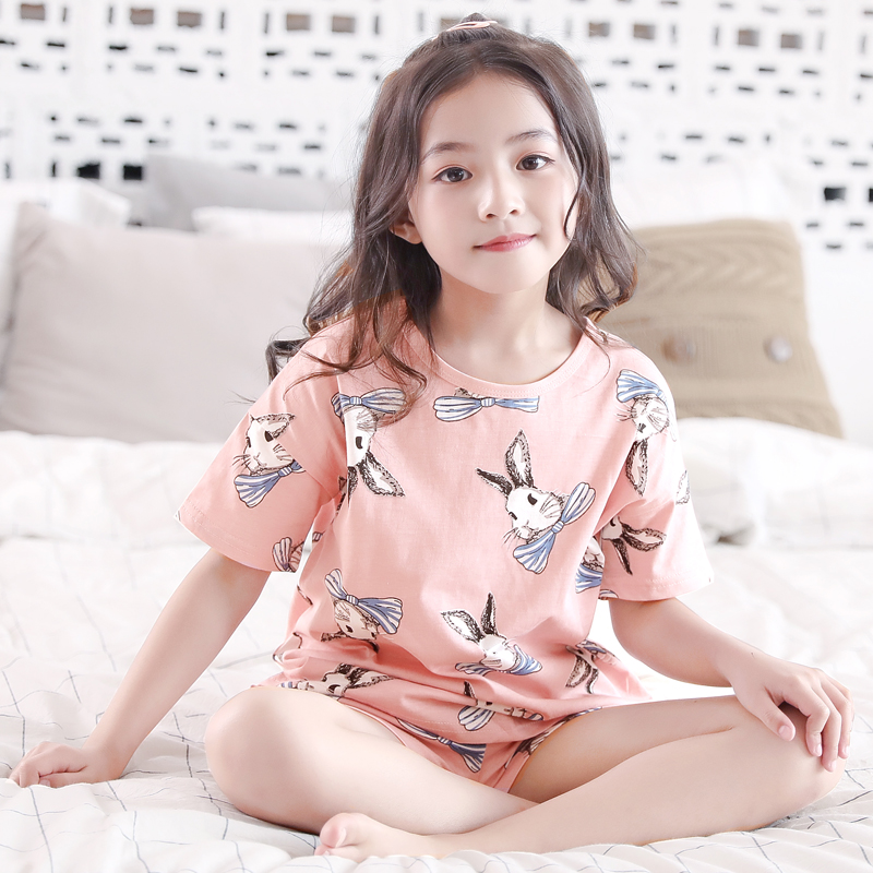 女童睡衣夏季纯棉薄款全棉童装家居服儿童睡衣女孩短袖宝宝空调服
