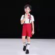 儿童合唱演出服蓬蓬裙中小学生爱国表演服红色女童礼服背带裤套装