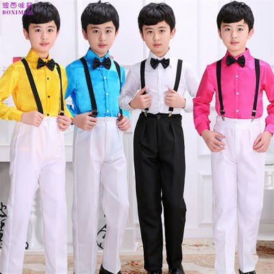 元旦儿童演出服男童背带裤小学生男孩诗歌朗诵男生合唱团表演服装