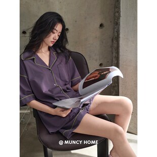 曼系夏日C位紫色柔软棉显白睡衣女夏季薄款短袖开衫气质套装