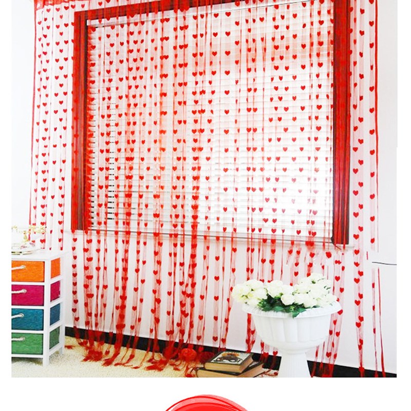 玄关门帘窗帘线帘装饰爱心隔断珠帘新房装饰线帘纱帘挂帘桃心流苏