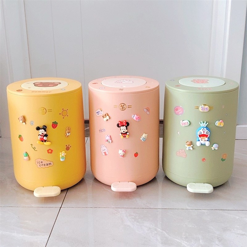 轻奢脚踩按压弹盖垃圾桶家用可爱卡通两用新款大容量高颜值卫生间