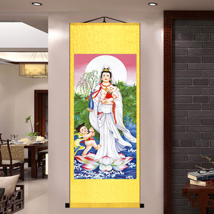观音送子招财画像佛像卷轴挂画菩萨供奉观世音镇宅画阿弥陀佛国画