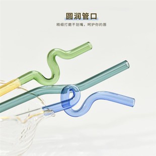 创意艺术造型弯曲玻璃吸管彩色耐高温孕妇儿童饮料非一次性吸管