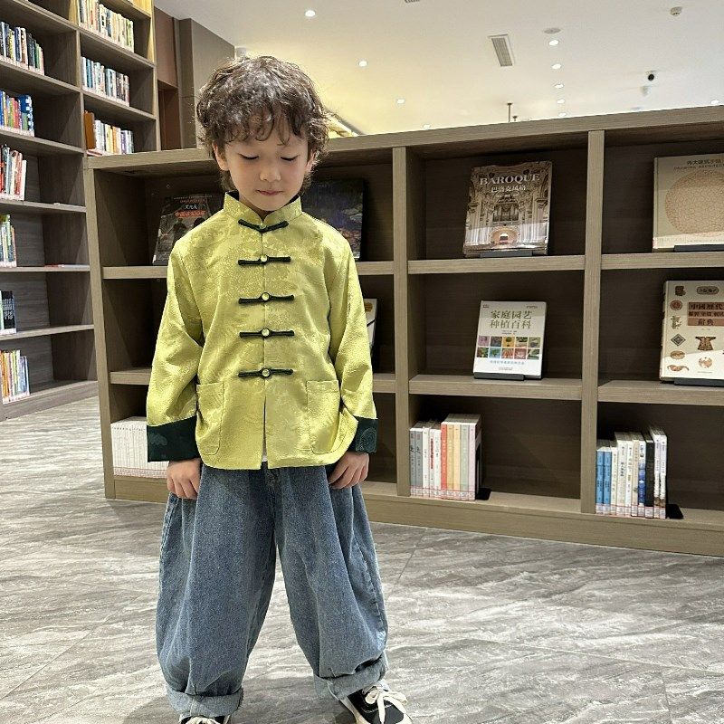 23新款新中式唐装男女童汉服清新时髦撞色宝宝上衣双层提花外套秋,童装/婴儿装/亲子装,唐装,淘宝优惠券,粉丝福利购,淘宝优惠卷
