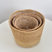 北欧风草编藤编花篮室内桌面装 饰绿植多肉盆栽抱抱桶创意绿萝花盆