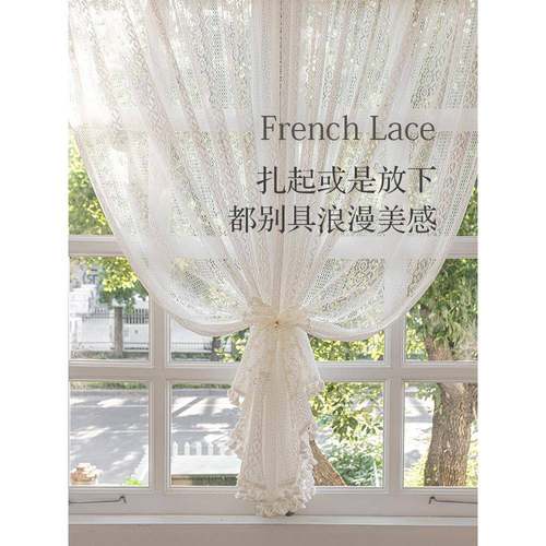 卧纱帘美式窗纱蕾丝厨房阳台光法式门帘短窗帘遮客CZR厅室飘窗户