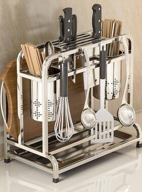 不锈钢刀多功筷子筒具置物UCA架厨房能架用品刀刀座砧板一体收纳
