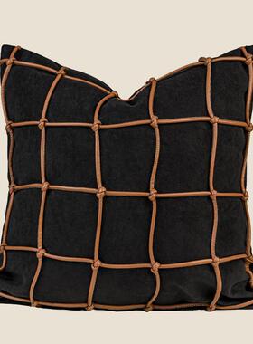 侘寂棉麻橘咖色肌抱枕高理档民宿酒店样板客厅XTQ沙发方腰枕枕房