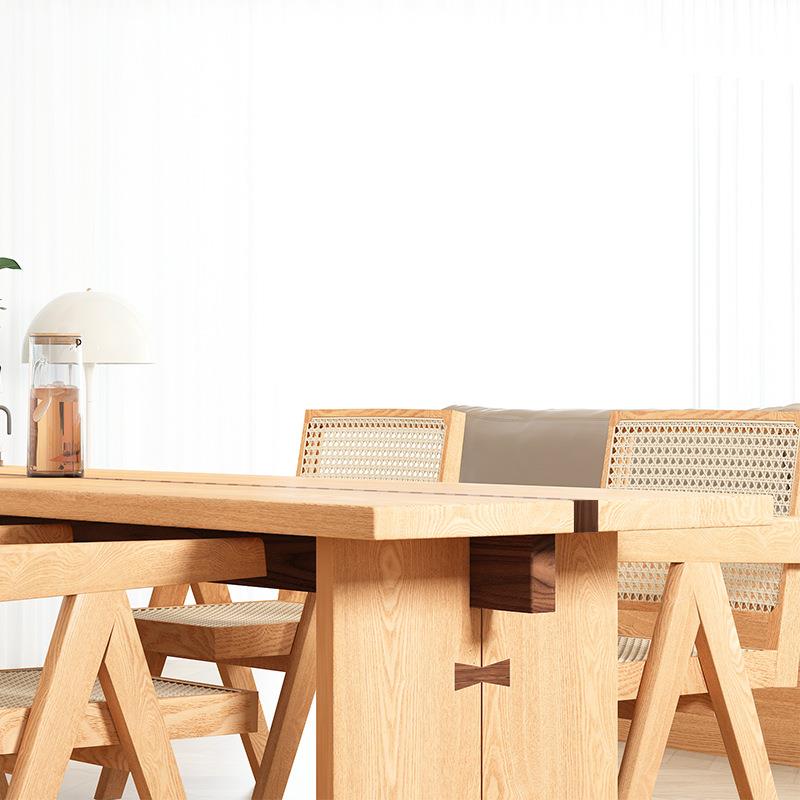 红橡板木餐桌组合wj-131日式实木大家用长形书桌方设计师蝴桌蝶榫