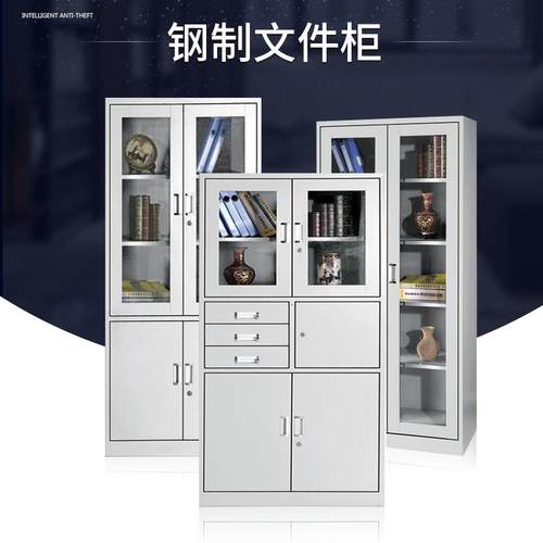 钢制落地式办文件柜公室件带财务凭证资料档皮案柜多开门抽屉铁文