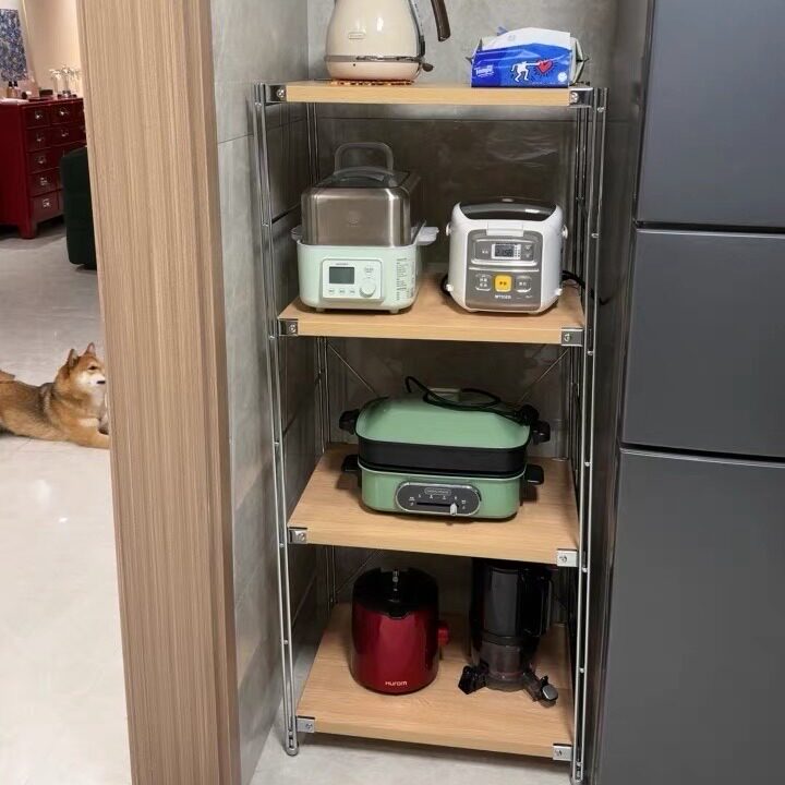 A10L日式铁艺置物架落地置物柜书架餐边柜窄款层架厨房微波炉储物