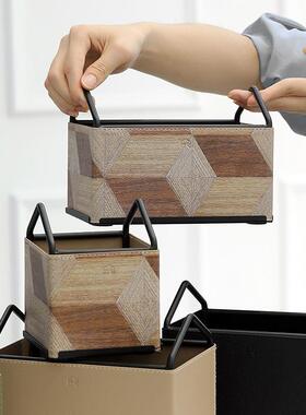 盘桌轻奢收纳收盒客厅杂物收面纳皮质整理盒玄AFL关黑色纳筐收纳