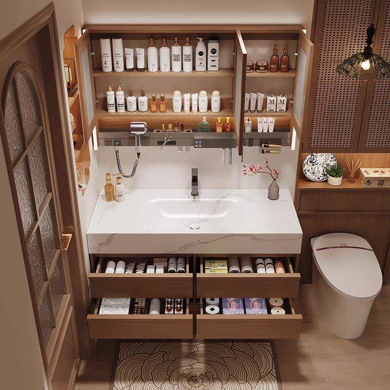 简无品牌/风智岩板热弯一体盆实木能浴室柜组合卫生间洗手约脸盆