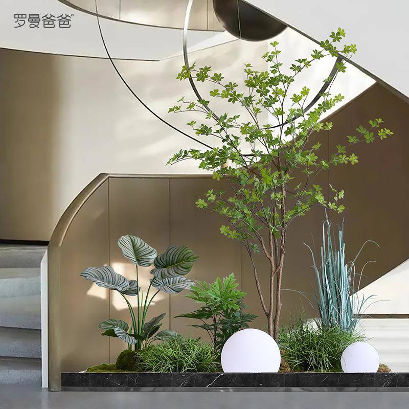 仿热带植物葵真楼梯下造景室扇内外仿生绿植工程户落地入装BXZ饰