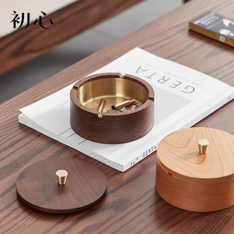 QSH欧灰式时尚竹底座水烟缸烟办公室欧式大号晶玻璃缸木酒吧