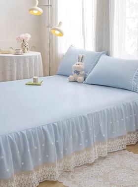 新韩版水洗棉色夏床款裙蕾丝BIL罩花边下摆床裙单件床季三件套