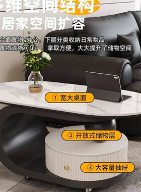 轻储奢家风可移27108动黑白网小推车岩板茶几用客厅阳台小户型物