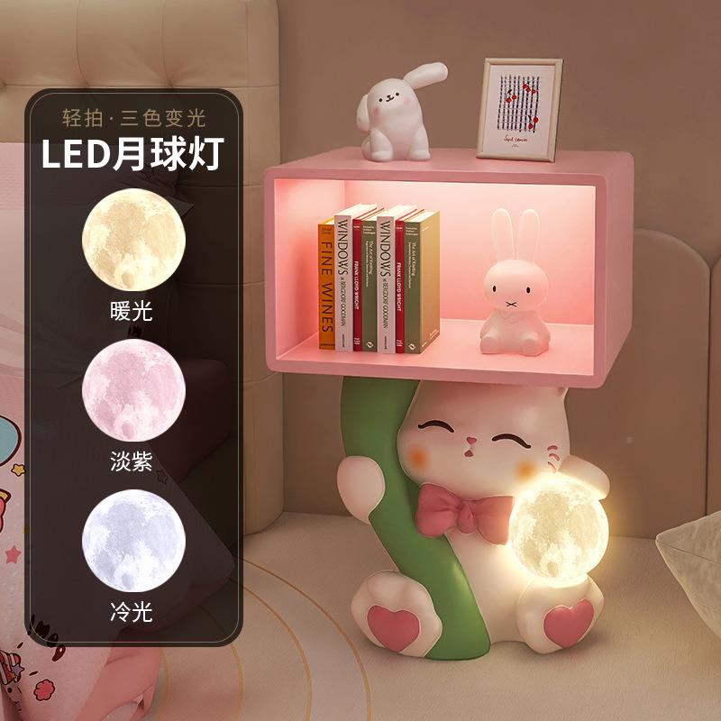 艺创意奶油风猫咪床头夜灯简约现房代术卧室儿童柜BJ2281可爱床边