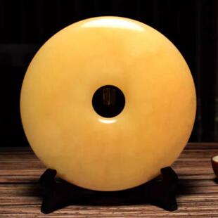 米黄玉平安扣摆件家居装饰办公黄玉平安扣摆件