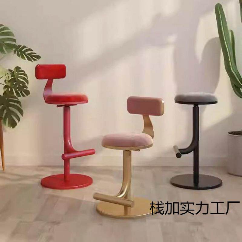 北欧家用升降吧台椅网红拍照化妆美甲圆凳轻奢旋转靠背高脚椅