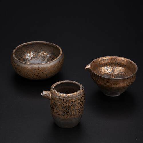 陶瓷鎏金铁锈仿古公道杯日式粗陶分茶器茶海匀杯壶承杯洗茶道配件