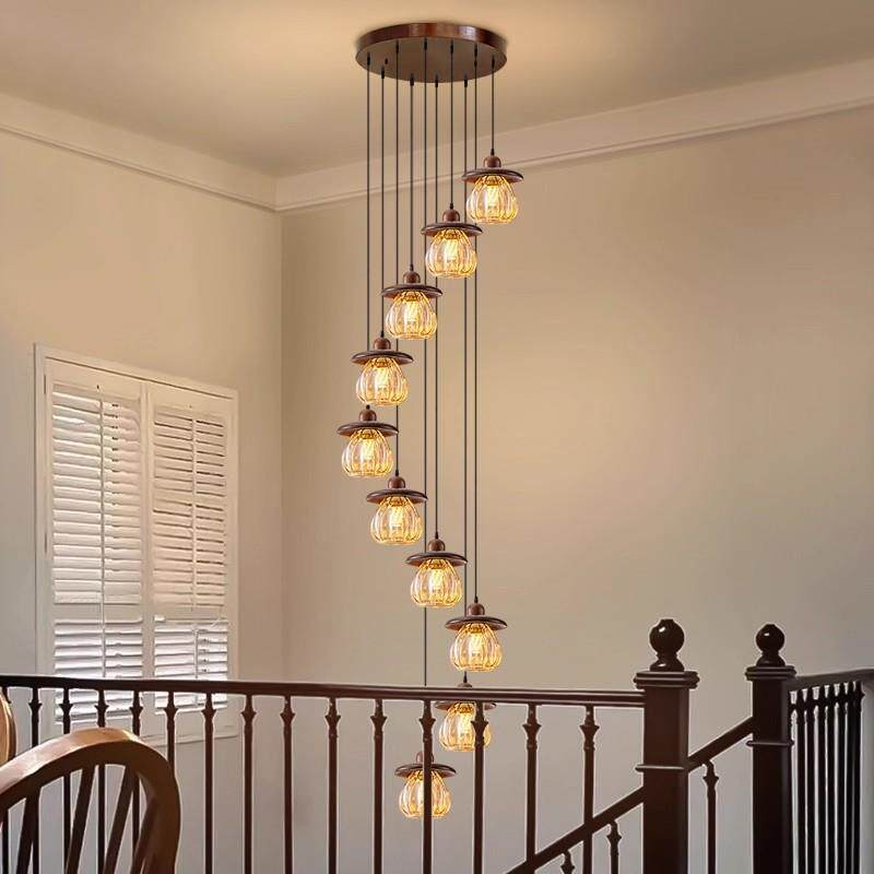 古风梯吊灯o5ft复式美式l复古客厅大吊灯楼楼梯间别墅挑空法中式