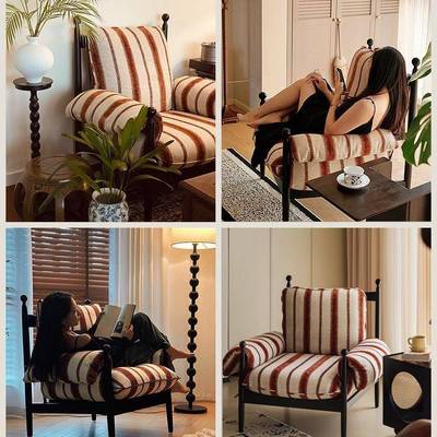 赤乌椅单人沙发椅式木高靠背设家用计师法中古UCQ风轻实奢懒人休