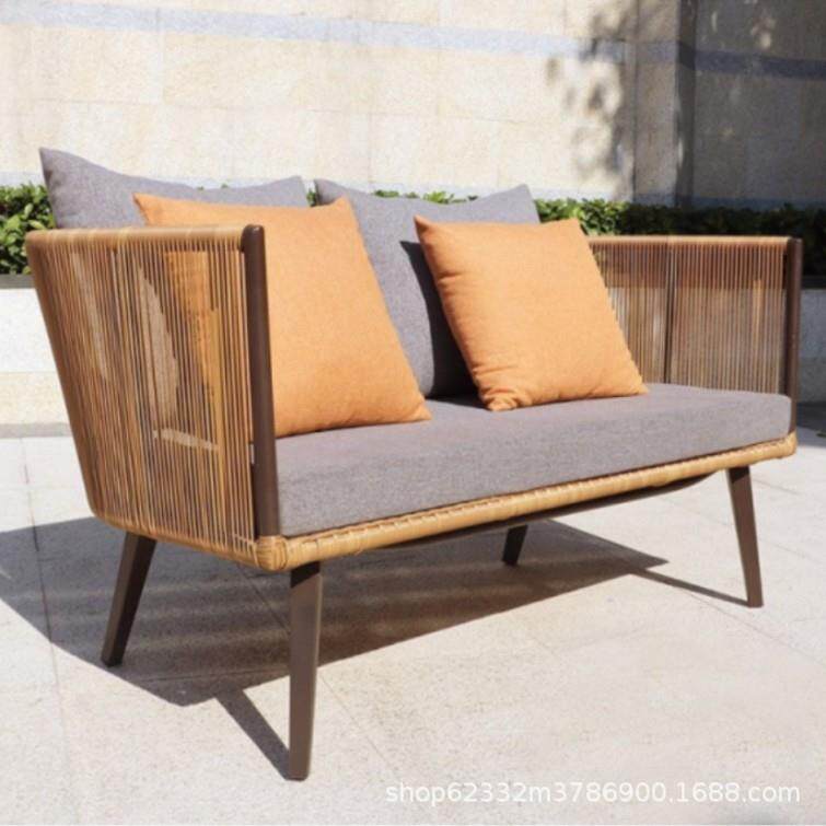 网红时新中式户外经典尚庭店院DFGB-9露台酒大堂茶藤编单沙发几