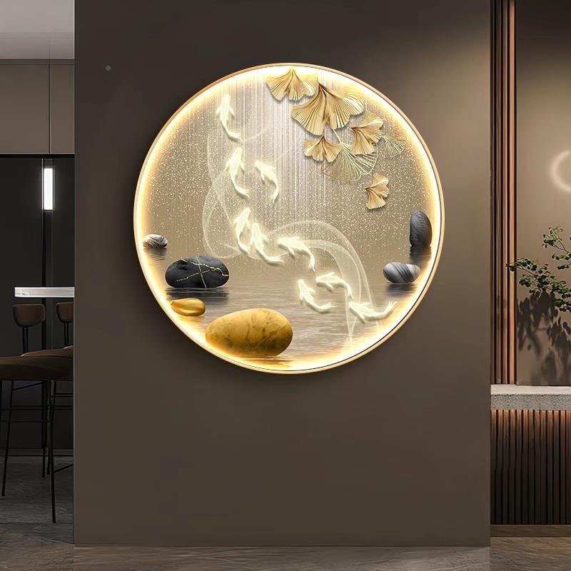入户九客鱼图玄关装饰画le44735d面轻奢正对门厅走廊过道墙挂画灯